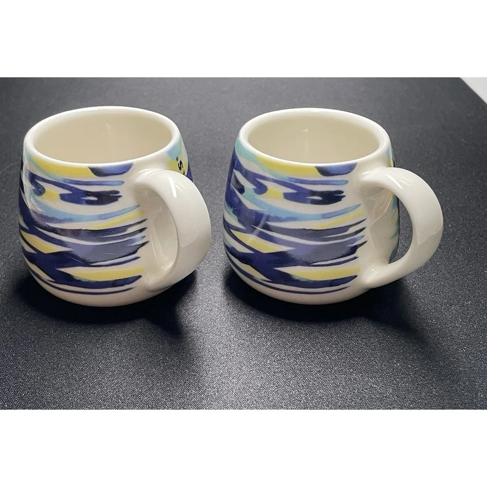 Starbucks 2016 Limited 3 oz Set of Espresso Cups. Watercolor Waves. New No Boxes
